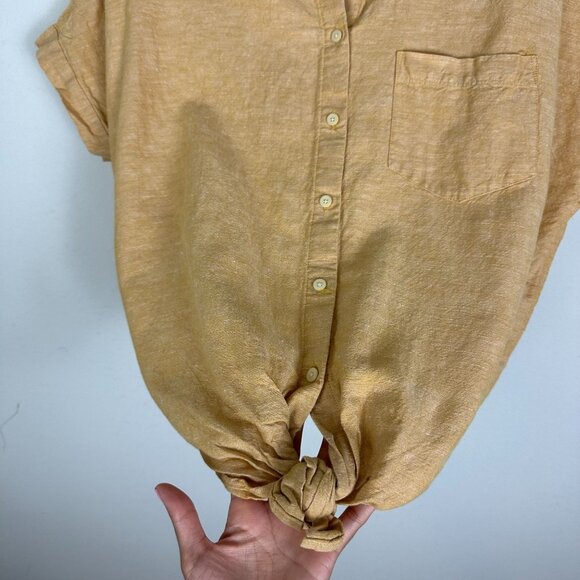Madewell Short Sleeve Tie Front Linen Blend Top Shirt S Yellow Earthy Boho - Picture 6 of 10